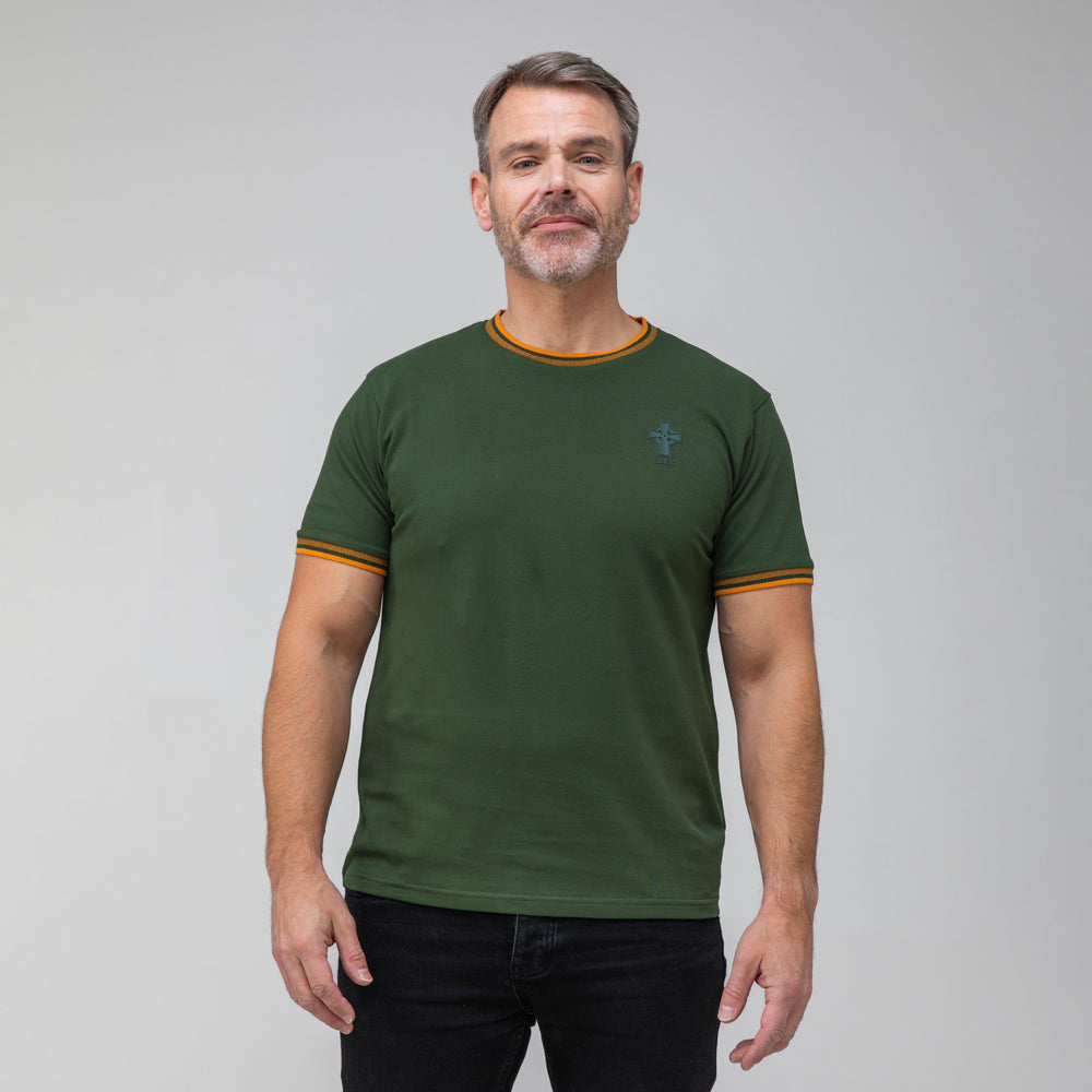 Celtic Cross Stripe Neck T-Shirt
