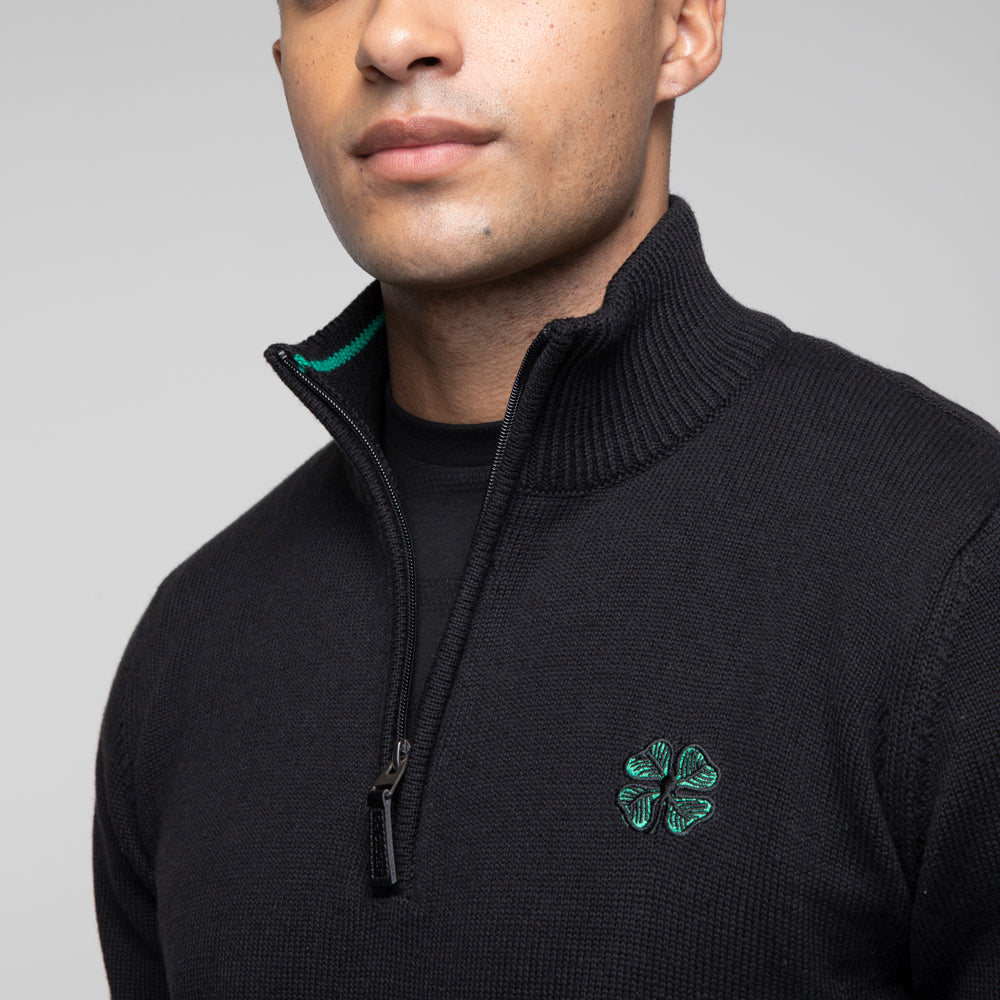 Celtic Clover Black Knit Quarter Zip