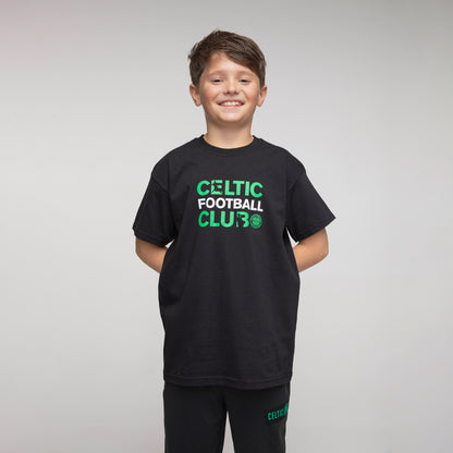 Celtic Football Club Junior Text Black T-Shirt