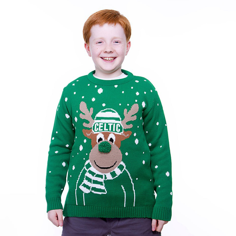 Celtic Junior Reindeer Nose Christmas Jumper